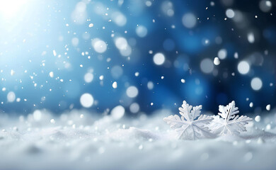 Falling snowflakes and Bokeh with white and blue background.