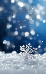 Fototapeta na wymiar Falling snowflakes and Bokeh with white and blue background.