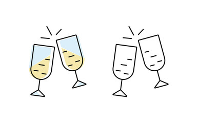 champagne glasses and champagne. icon