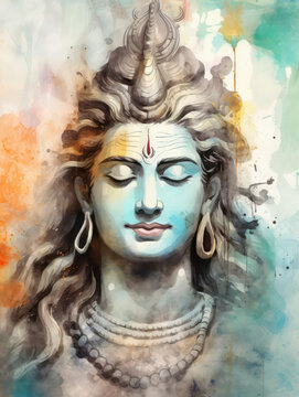 Lord Shiva Statue Painting Artwork, Generative AI