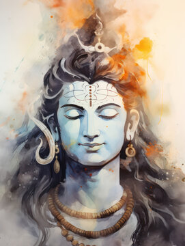 Lord Shiva Statue Painting Artwork, Generative AI