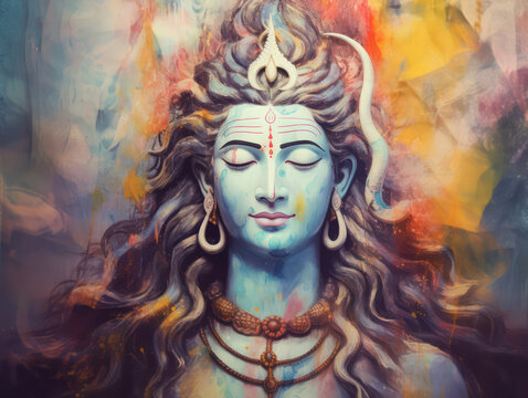Lord Shiva Statue Painting Artwork, Generative AI