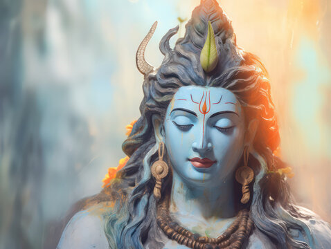 Lord Shiva Statue Painting Artwork, Generative AI