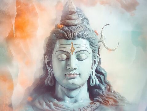 Lord Shiva Statue Painting Artwork, Generative AI