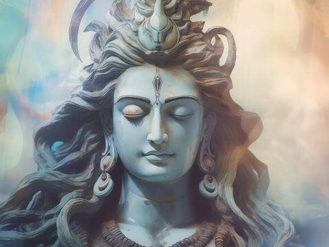 Lord Shiva Statue Painting Artwork, Generative AI