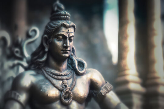 Lord Shiva Statue Painting Artwork, Generative AI
