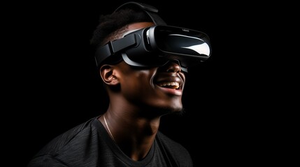 African man in VR glasses, playing video games with virtual reality headset