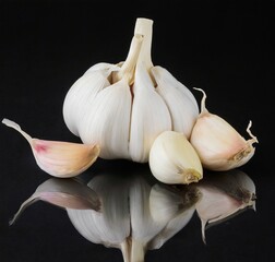 Garlic isolated on black background, studio food photography