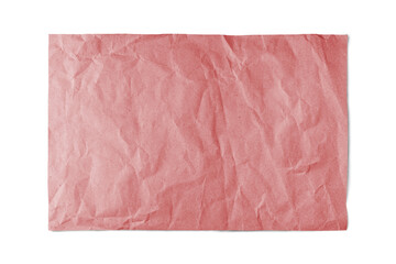 Red crumpled rectangle sheet of paper with smooth edge isolated on white, transparent background,...