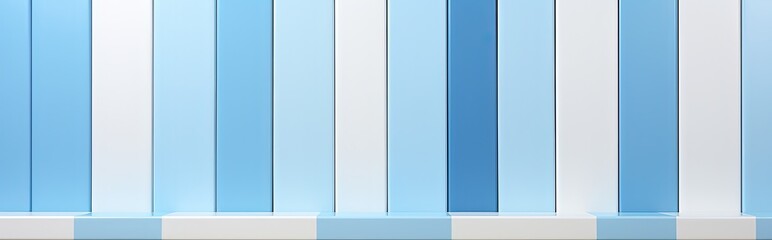 Minimalistic Blue and White Striped Wall with White Bench