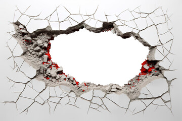 Breaking wall with hole in the middle in blank with transparent copy space - obrazy, fototapety, plakaty