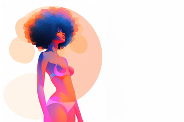 Fototapeta premium Minimalist pop art modern design of Afro woman over white background with copy space