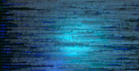 Abstract blue binary background. Artificial intelligence, big data and machine learning concept. 3D render illustration.