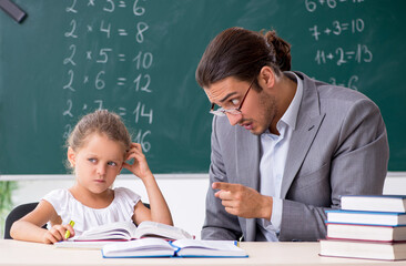Teacher with young girl in the classroom