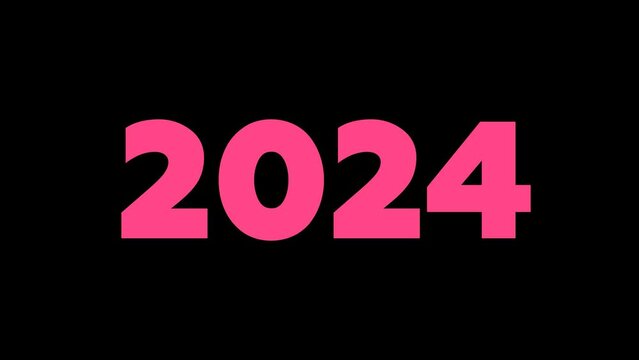 Happy New Year. 4K animation (3840 px x 2160 px). Great for celebrations, events, messages and festivals. Flip up. Numbers 2023 in trendy pink and blue change to 2024 like counter. Merry Christmas