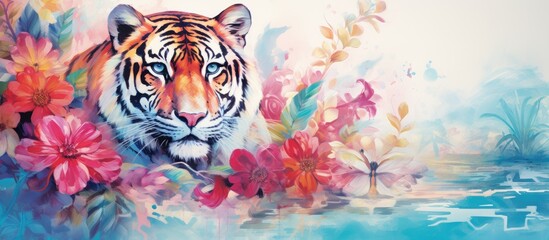 In their latest masterpiece, the artist perfectly captured the essence of summer with the use of vibrant watercolor strokes, depicting a tropical jungle scene with a majestic tiger, its skin adorned