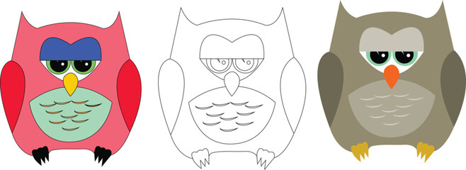 cute owls liner drawing