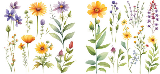 Set of wildflower in watercolor