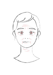 美容イメージ　しわたるみに悩む女性の正面顔イラスト　＋目尻しわ