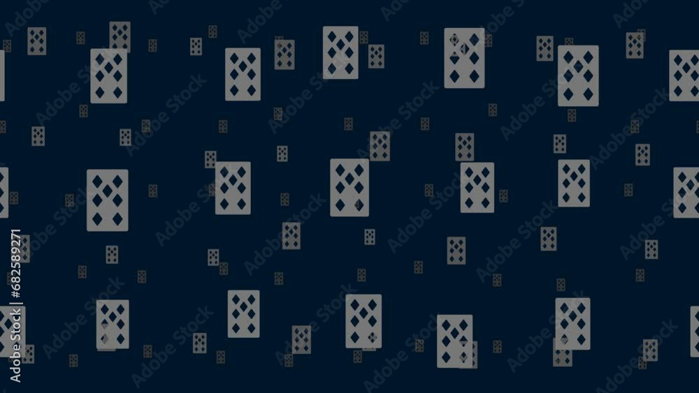 Poster seven of diamonds playing cards float horizontally from left to right. parallax fly effect. floating