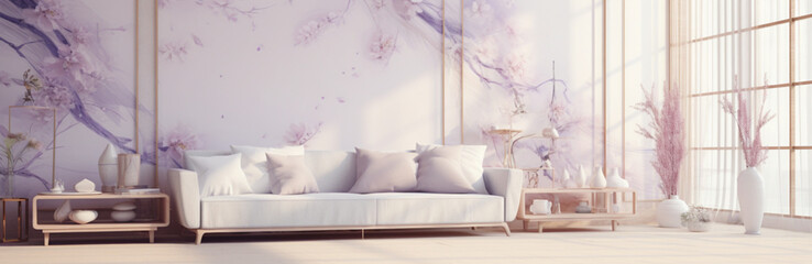 モダンなスカンジナビア風アパートのインテリアデザイン、リビングルームの3Dレンダリング,The interior design of a contemporary Scandinavian apartment, depicted through a 3D rendering of the living room,Generative AI	