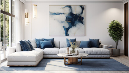 モダンなスカンジナビア風アパートのインテリアデザイン、リビングルームの3Dレンダリング,The interior design of a contemporary Scandinavian apartment, depicted through a 3D rendering of the living room,Generative AI	