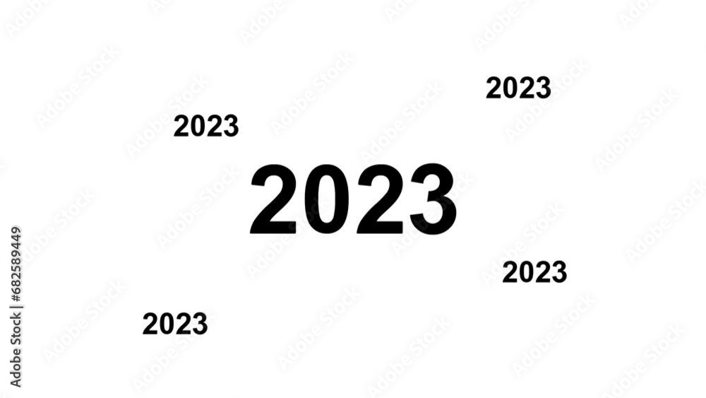 Poster zoom in and out animation the 2023 year symbol. large black symbol in the center and four small symb