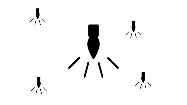 Zoom in and out animation the garland light bulb symbol. Large black symbol in the center and four small symbols around. Seamless looped 4k animation on white background