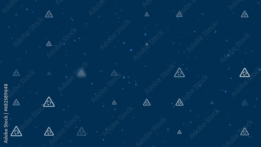 Poster template animation of evenly spaced roundabout signs of different sizes and opacity. animation of tr