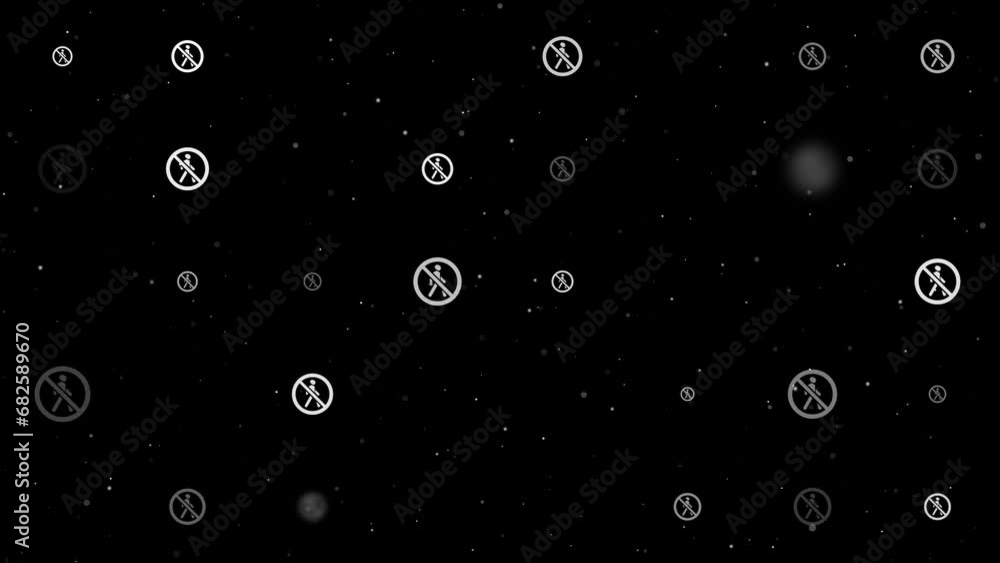 Poster template animation of evenly spaced pedestrian traffic prohibited signs of different sizes and opaci