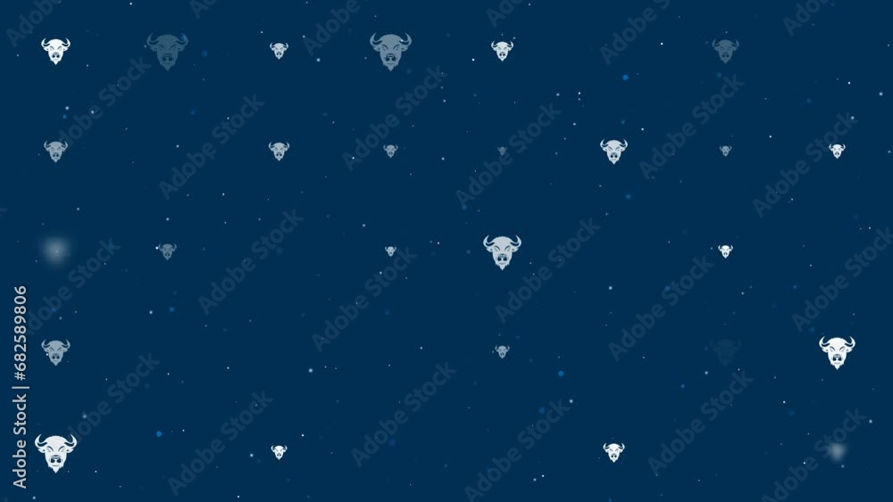 Poster template animation of evenly spaced buffalo logos of different sizes and opacity. animation of trans