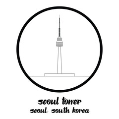 Circle Icon line Seoul Tower. vector illustration
