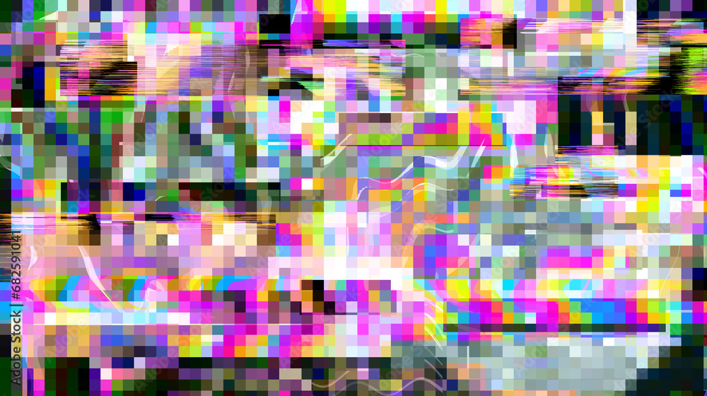 Poster Abstract lo-fi glitched background with flickering pixel noise. 