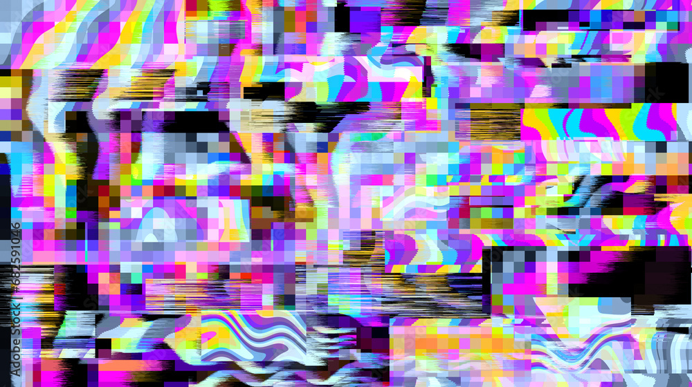Poster Abstract lo-fi glitched background with flickering pixel noise. 