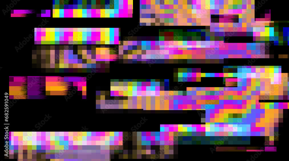 Poster abstract lo-fi glitched background with flickering pixel noise.