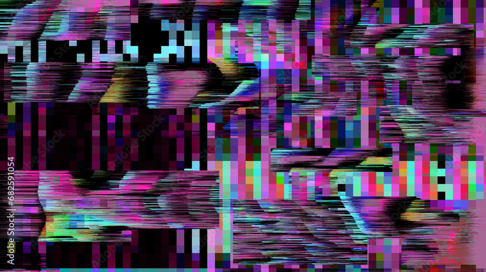 Poster abstract lo-fi glitched background with flickering pixel noise.