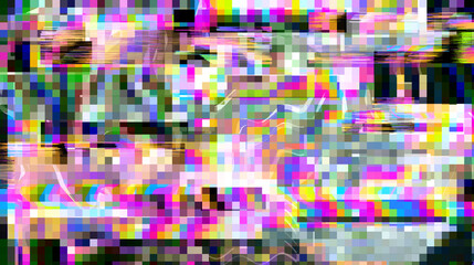 Abstract lo-fi glitched background with flickering pixel noise. 