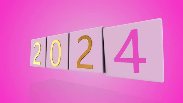 Flipping of 2023 to 2024 on pink cube for preparation happy new year 