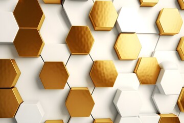 Abstract White Luxury Background With Golden Hexagons. 3d Rendering.
