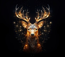 New year glowing golden deer abstract art with generative AI
