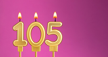 Birthday card with candle number 105 - purple background