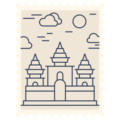 Fototapeta na wymiar Angkor Wat Stamp Illustration
