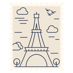 Fototapeta na wymiar Eiffel Tower Stamp Illustration