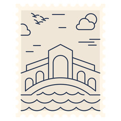 Fototapeta na wymiar Rialto Bridge Stamp Illustration