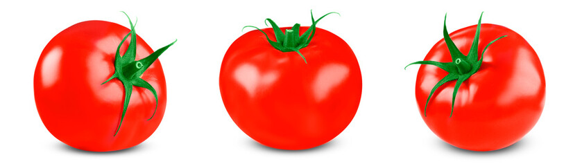 Fresh ripe tomatoes isolated on white, set