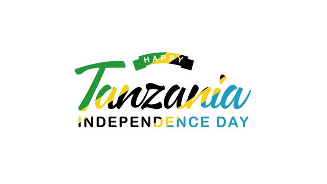 Happy Tanzania Independence Day Text Animation. Great for Tanzania Independence Day Celebrations, lettering with alpha or transparent background, for banner, social media feed wallpaper stories