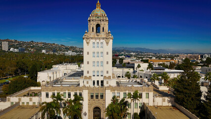 Beverly Hills City Hall Police Department and Civic Center from above - Los Angeles Drone footage -...