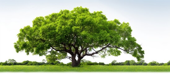 In the isolated white background, a majestic tree stands tall in the midst of summer, showcasing the beauty of nature with its vibrant green leaves and the promise of growth and life in the forest