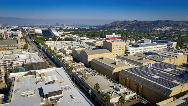 Flight over Sony Pictures Studios Columbia Pictures in Culver City - Los Angeles Drone footage - LOS ANGELES, USA - NOVEMBER 5, 2023