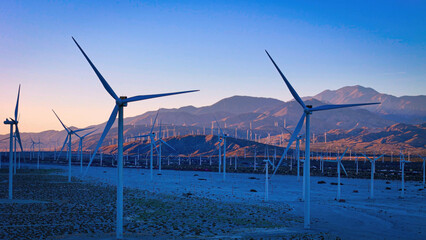 Green Energy - a huge windmill park in the desert - aerial view - aerial photography